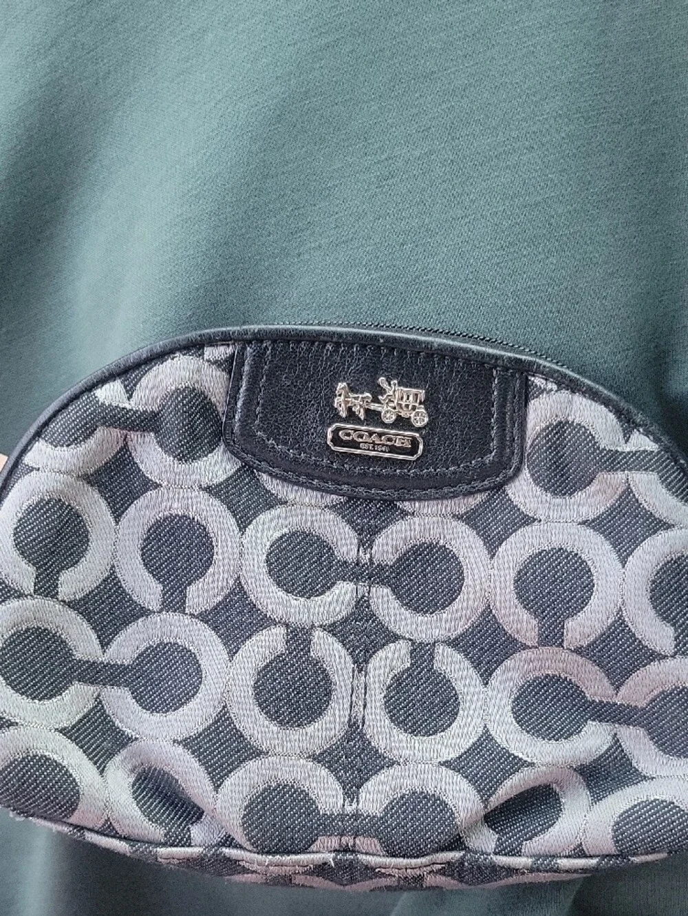 Coach Madison Black and Gray Signature Cosmetic Pouch